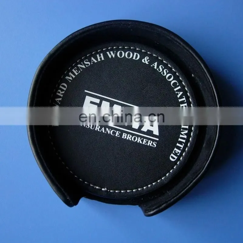 leather coaster printing company name and logo design promotional gift pvc square leather coaster