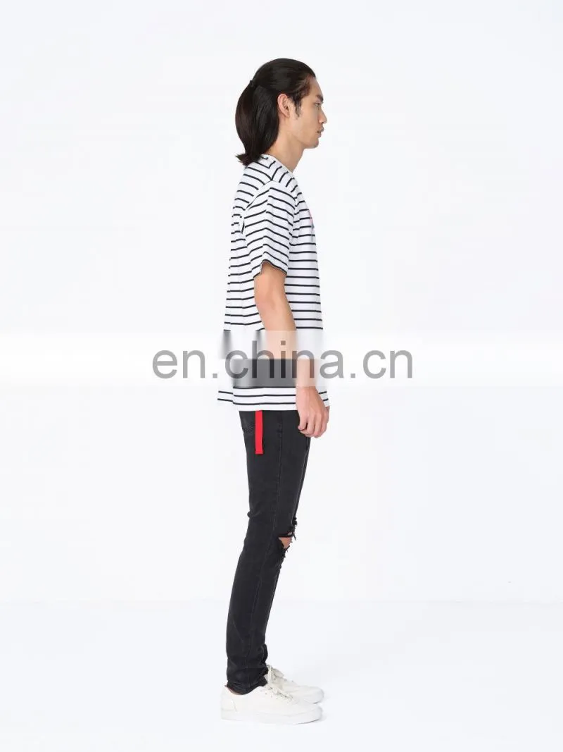 DiZNEW Design your own oversize mercerized cotton short sleeve striped t shirt