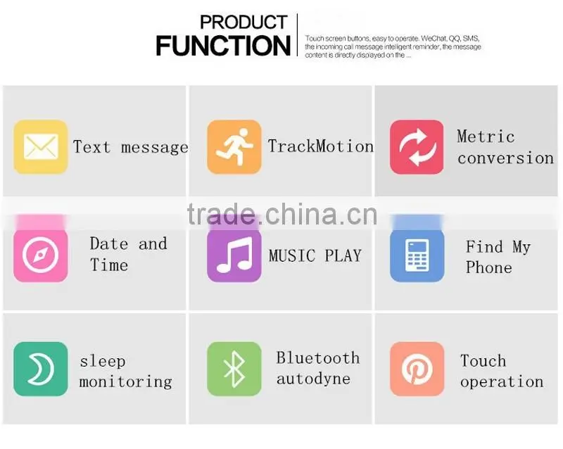 text message/Tracking motion/music play/Fine phon/sleeping monitor/Touch screen E06 Smart Bracelet