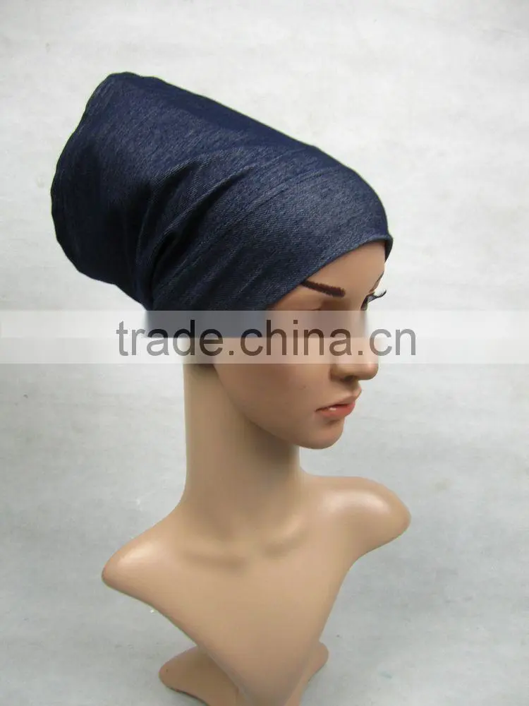 PT001 new Elastic Denim spring islamic scarf 2pcs hejab Two pieces muslim hijab