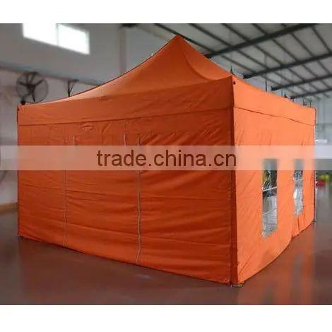 Aluminum Pop Up Tent 4x4m ( 13ft X 13 ft) with Orange Canopy & Valance(Unprinted), 4 full walls with windows & door