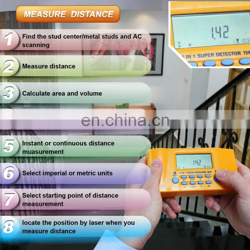 All-sun TS99 Ultrasonic Range finder Distance Detector Household Detector Stud/Metal/AC Voltage/Distance Laser detector 4in1