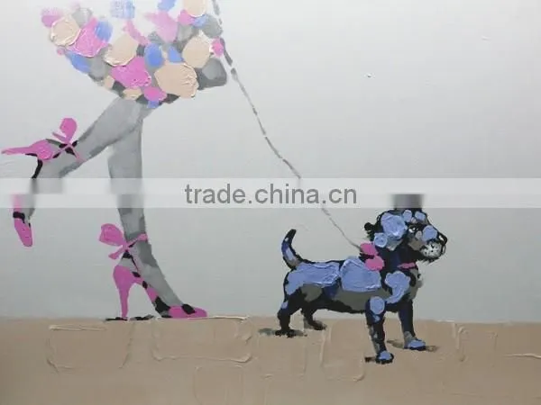 New Original home decor modern Oil Painting,walking dog with women YB-44