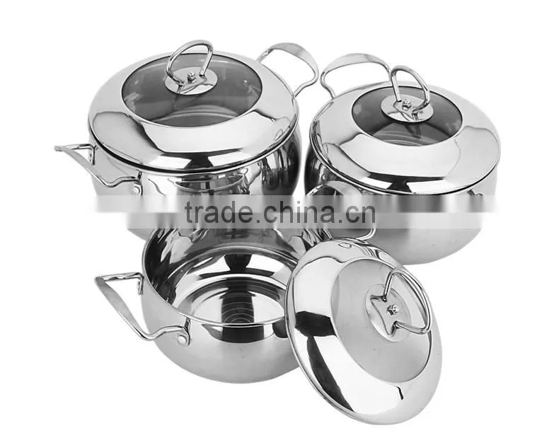 stainless steel Belly soup pot with glass lid/ Casserole set/ cooking stock pots
