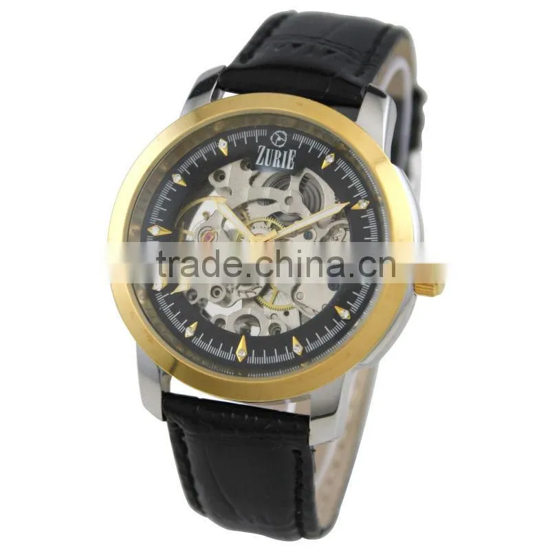 Z4015 Classic fashion style skeleton 3 atm Automatic movt 316L skeleton stainless steel case back watch
