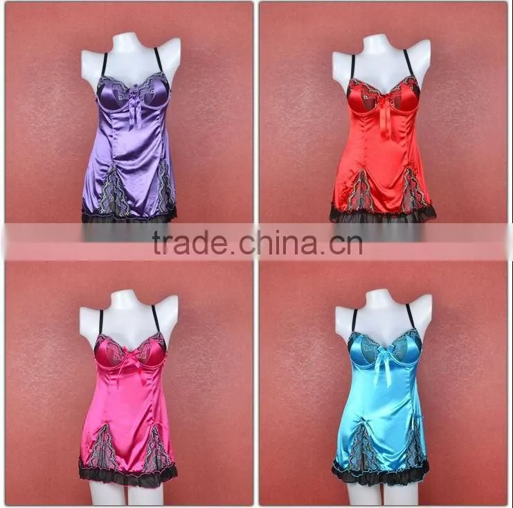 Newest hot sexy elastic satin lacy cup design lingerie babydoll 5108