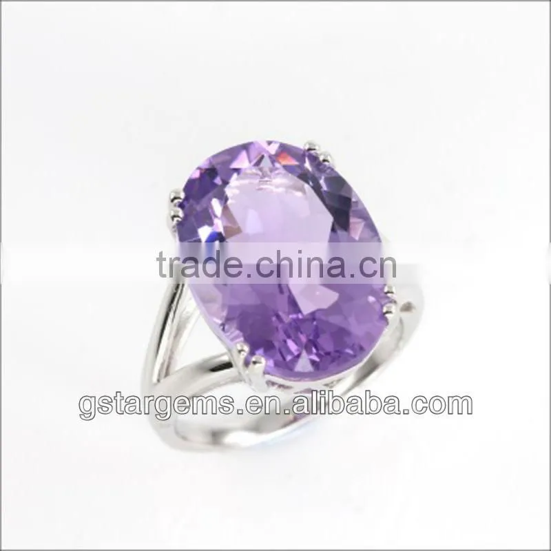 925 Sterling Silver Natural Gemstone Amethyst Rhodium Plated Jewelry CZ Ring Hong Kong Wholesale Semi Precious Stone