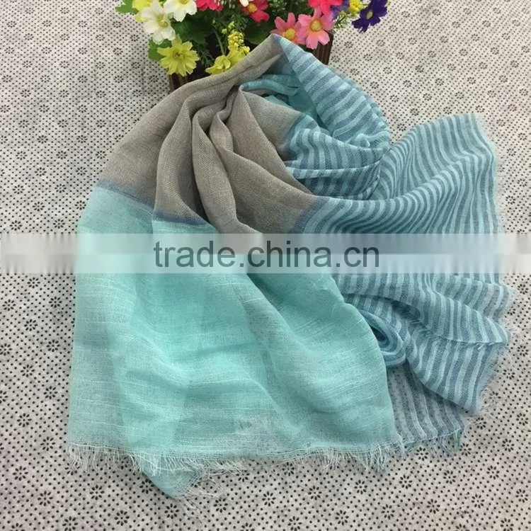 Latest Design Korean Fashion Cotton Linen Striped Fringe Tassel Scarf