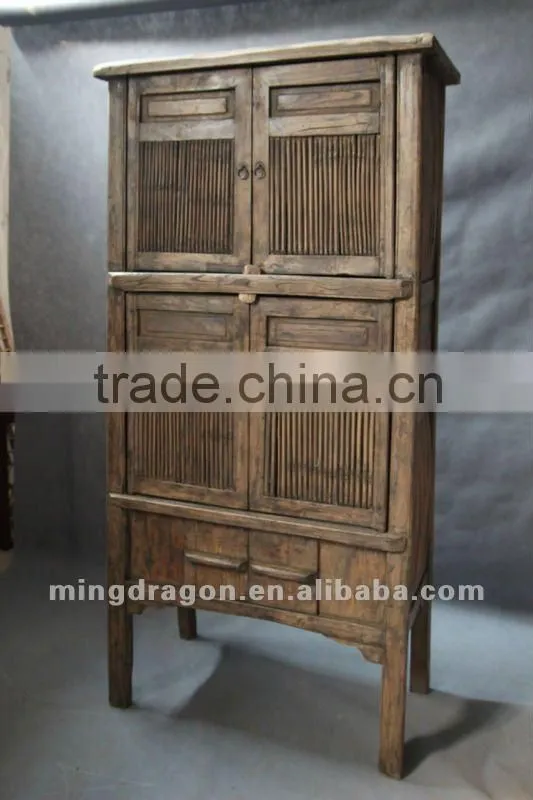 Chinese antique furniture pine wood natural wood color four door cupboard