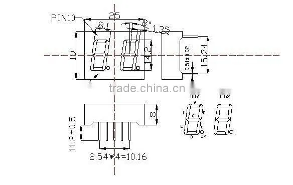 single color 0.36 inch 7 segment led display 2 digit