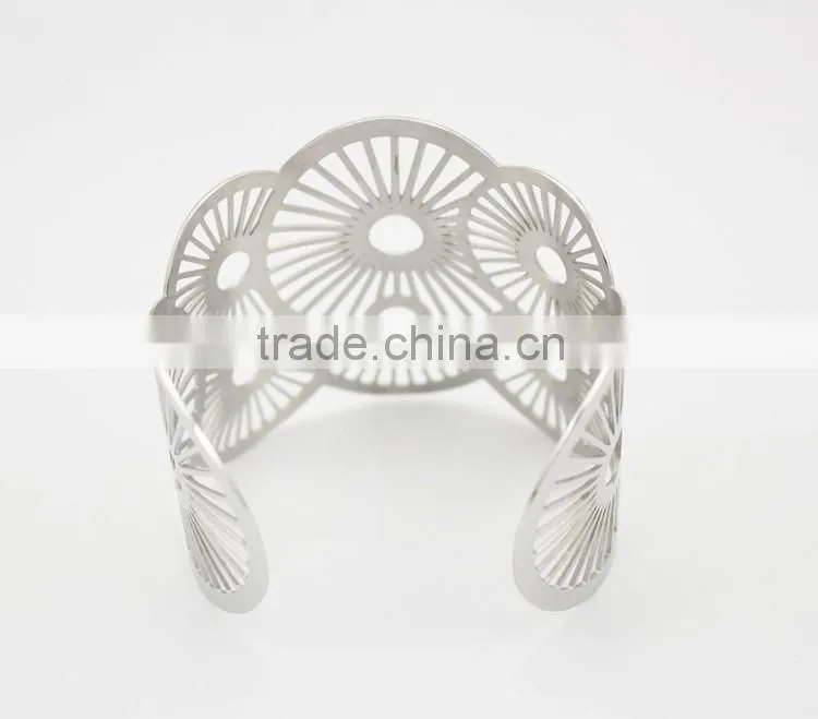 Polished Silver Hollow Geometric Adjustable Bangle Bracelet Stainless Steel Jewelry