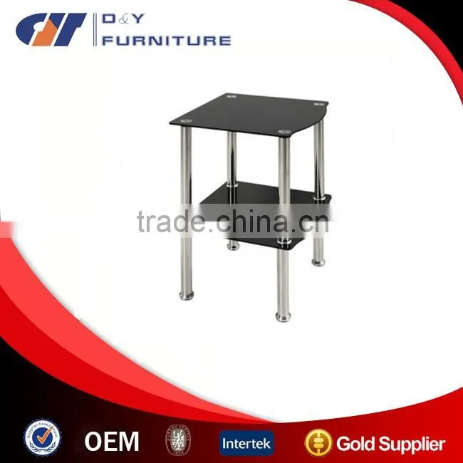 Black or Clear Glass 2 Tier Side End Table Chrome Finish