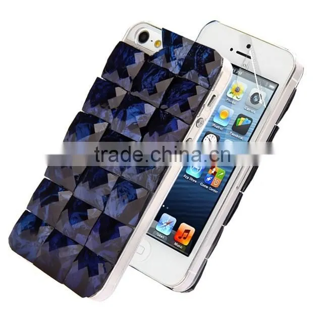 Set Screen Protector And Case For Iphone 5 , Hard Plastic Blue Bling Diamond 3D Crystal Case