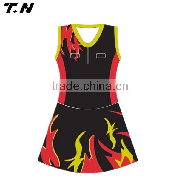 red color fashion customized netball dress with pockets