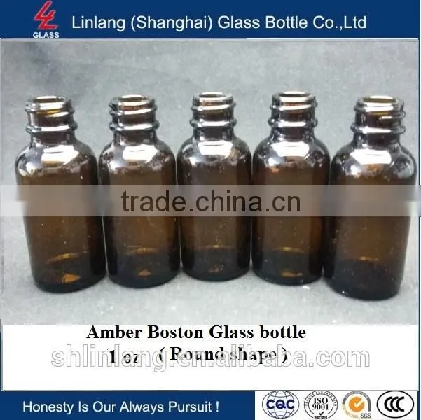 Amber glass bottle boston round 1oz