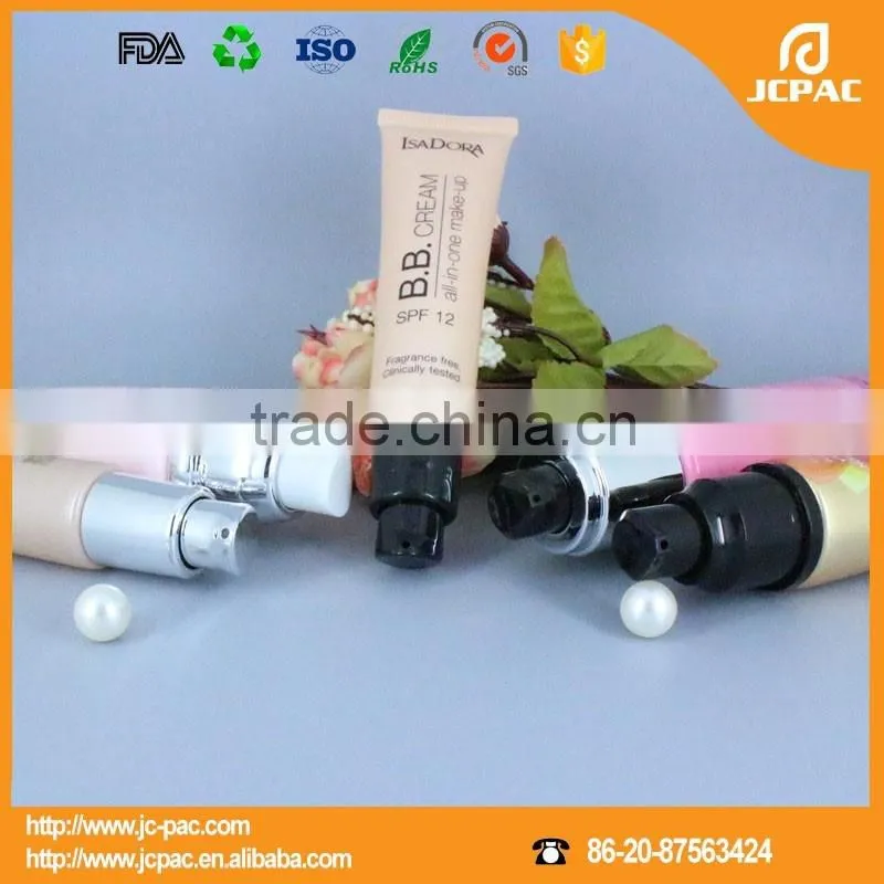 Airless PE whitening BB cream tubes for cosmetic packaging with pump tube