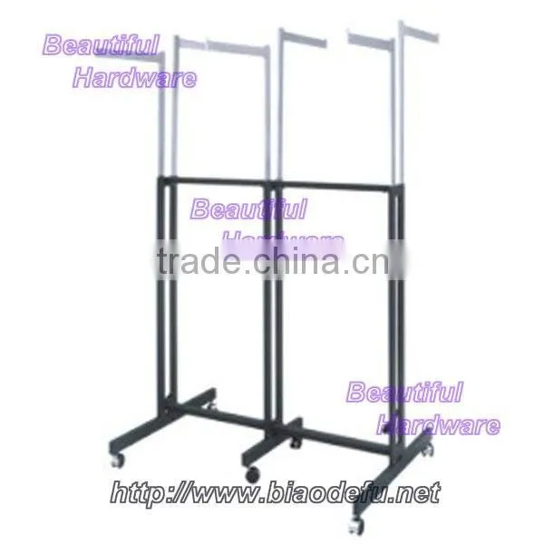 Double Clothes Coat Rail Garment Dress Hanging Display Stand On Wheels Shoe Rack