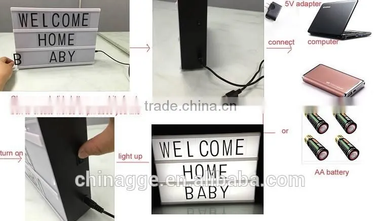 Cinema light up sign box with changeable colored letters,symbols and numbers