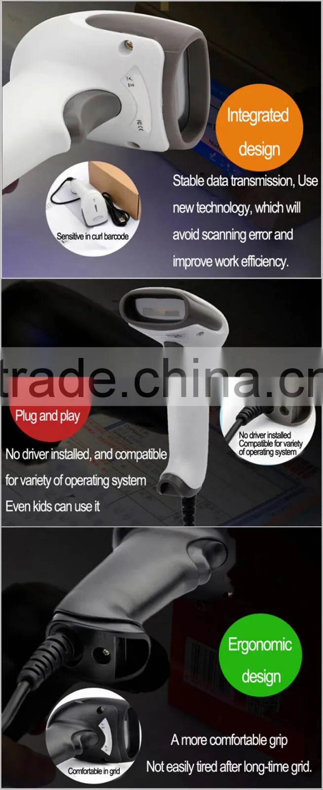 Handheld bi-directional Laser Barcode Scanner Verifier With Hold Scanner USB Cable IPBS028