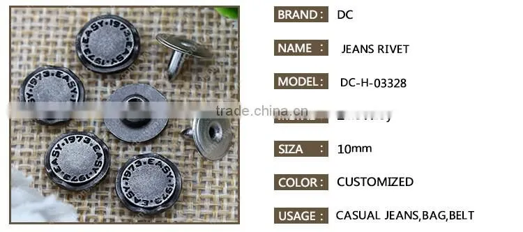 Fashion Metal Button and Rivets Custom Rivets Logo