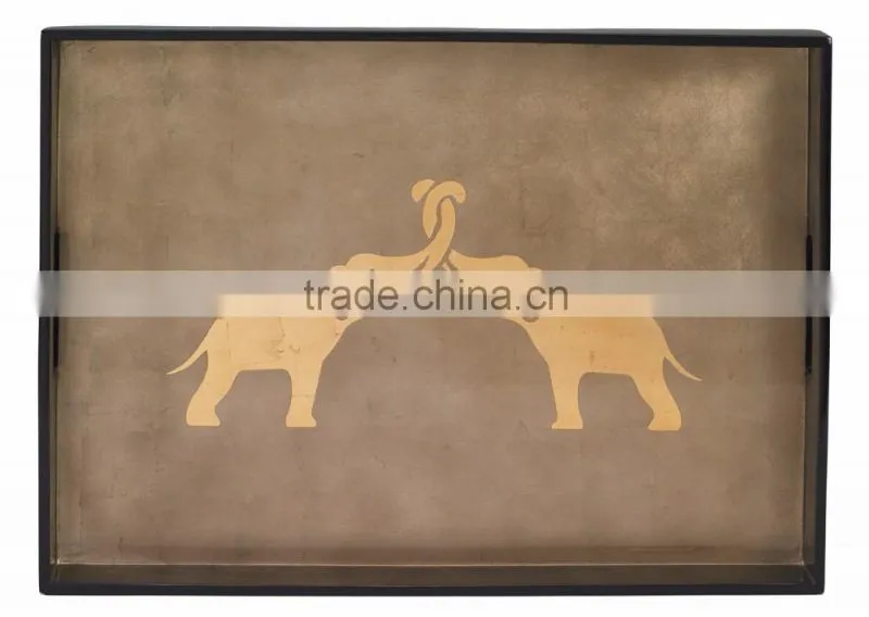 High quality rectangular silver lacquer serving wood tray