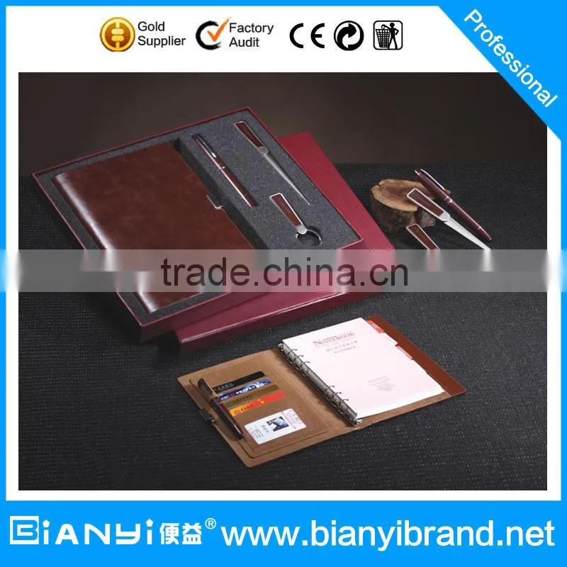 Promotional leather notebook gift set with pen and keychain