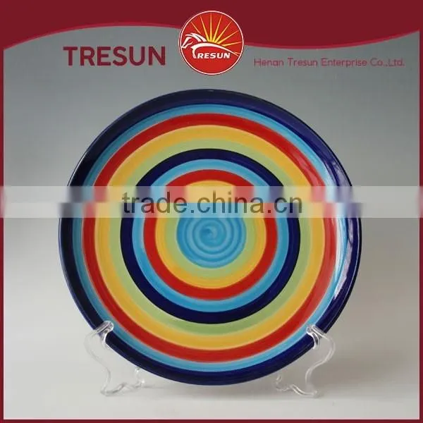 Hot selling Colorful strip 10.5 inch Handpainted Ceramic Plate