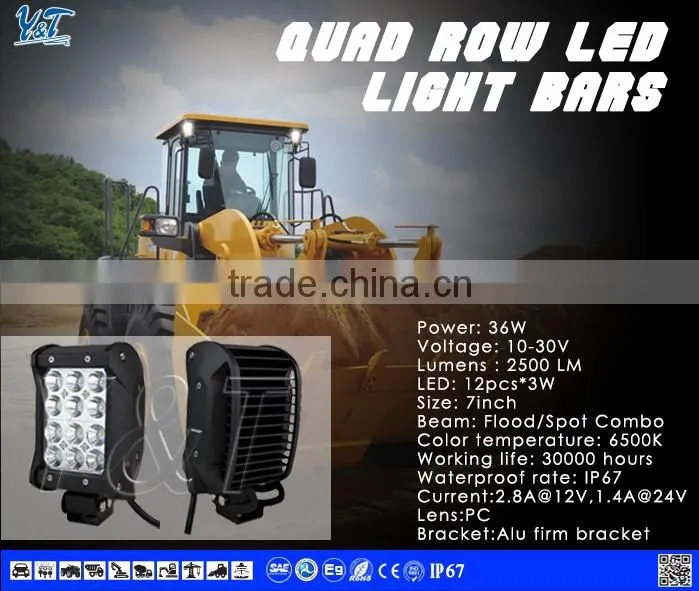 Water Proof Quad Row 4 inch 36w led bar light 2520lm aluminum rigid led light bars