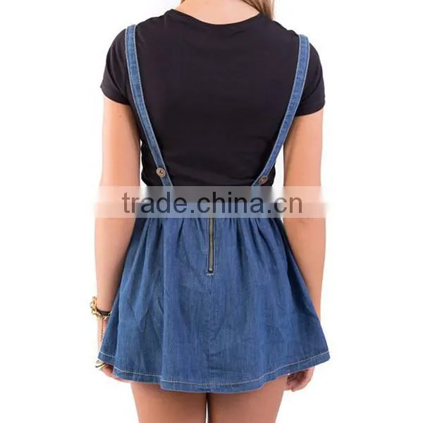fashion ladies crosshatch denim jeans short women skirt with braces JXQ820