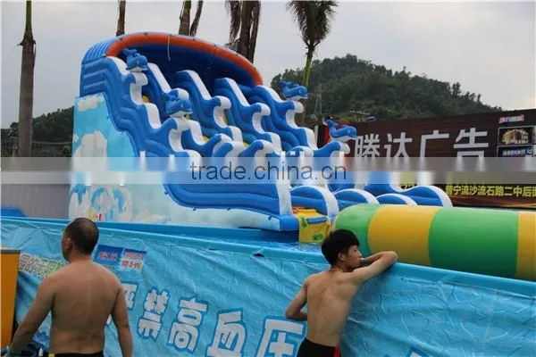 giant inflatable wave slide with metal frame pool / Inflatable water island
