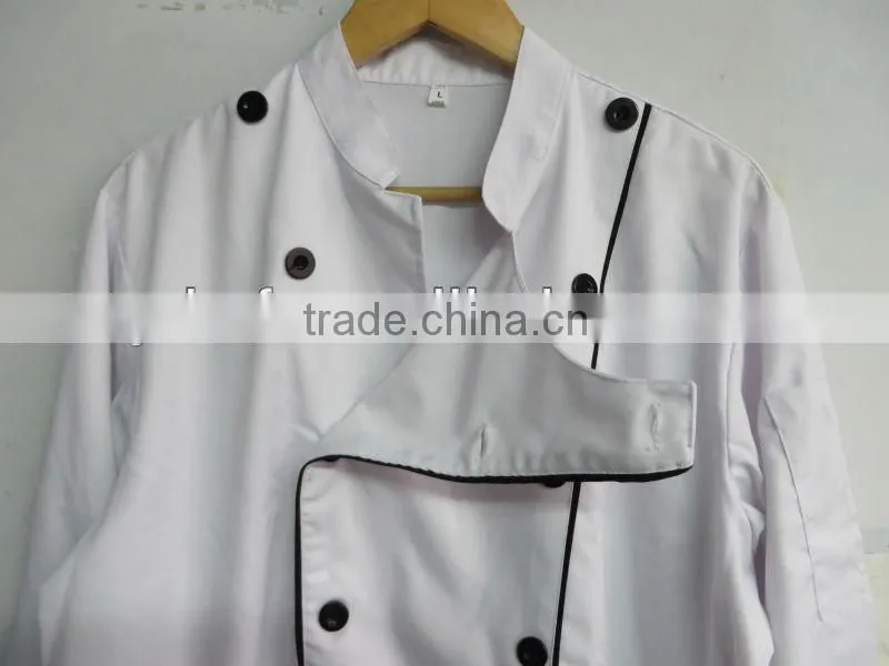 2014 Mens Double Breasted Chef Uniform Contrast Piping Chef Coat