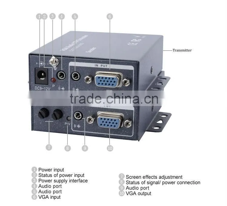 LINK-MI LM-102TR 200m Stereo Audio + VGA to Cat5 Extender Support Resolutions to 1920x1440