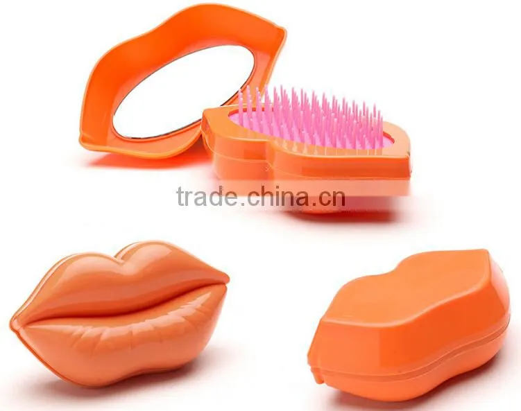 New Style Professional Lip Shape Customized Head Massage Styling Care Easy Carry Hair Comb With Mirrow