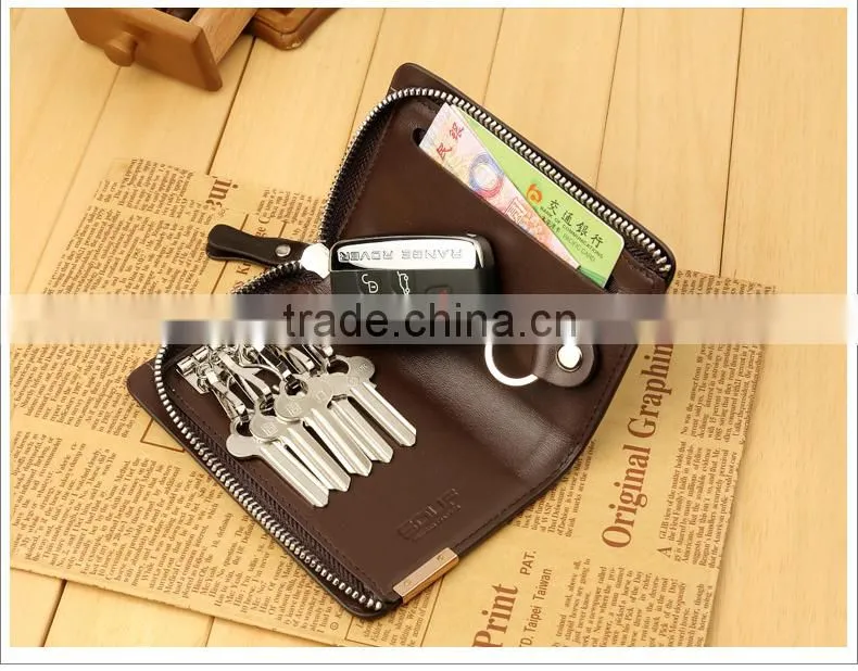 custom trip leather car key pouch wallet/holder inside with key chain