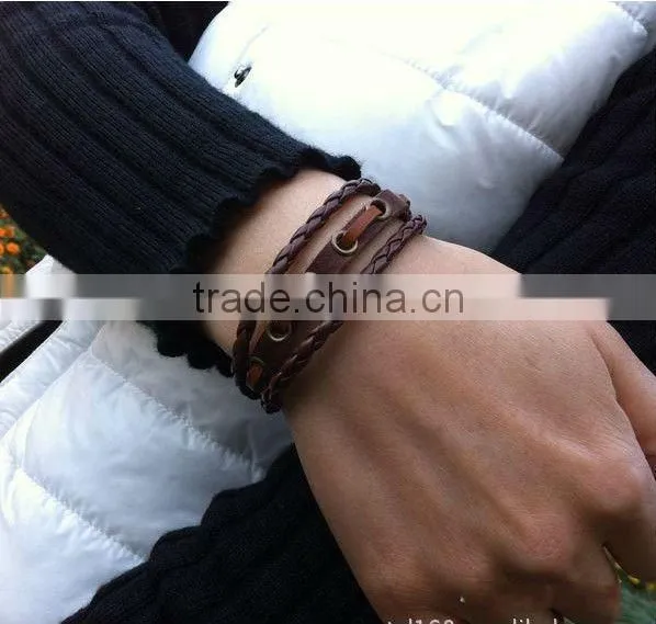retro cow hide punk style simple mens braided bracelets for sale
