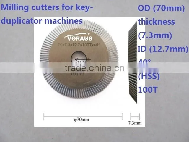 Milling cutters for key-duplicator machines OD (70mm) thickness (7.3mm) ID (12.7mm) (HSS) 100T