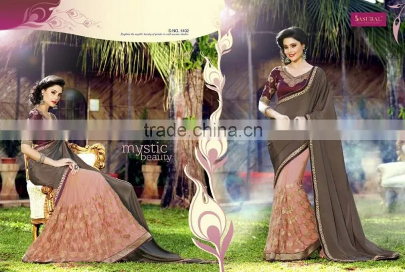 Black Color Saree Embroidery Work Done With Beautiful Red Color Pipeping Beauty Designer Sarees