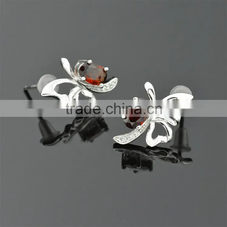 Fashion Garnet CZ Earrings, Hot Stud Earrings