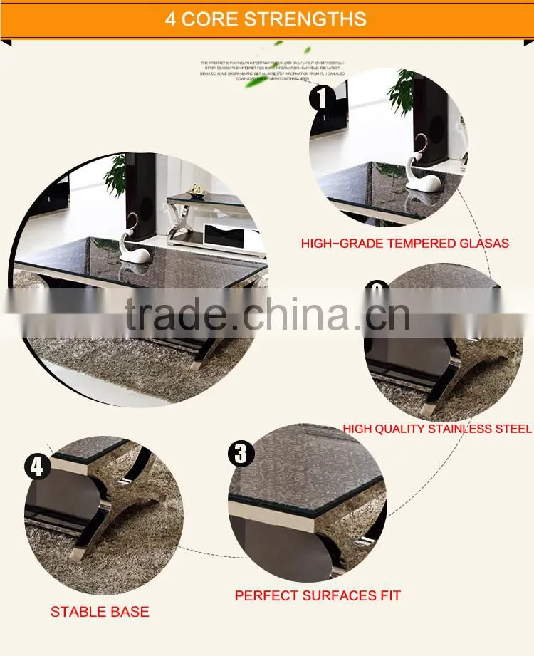 Modern Tempered Glass Coffee Table Stainless Steel Round Glass Dining Table