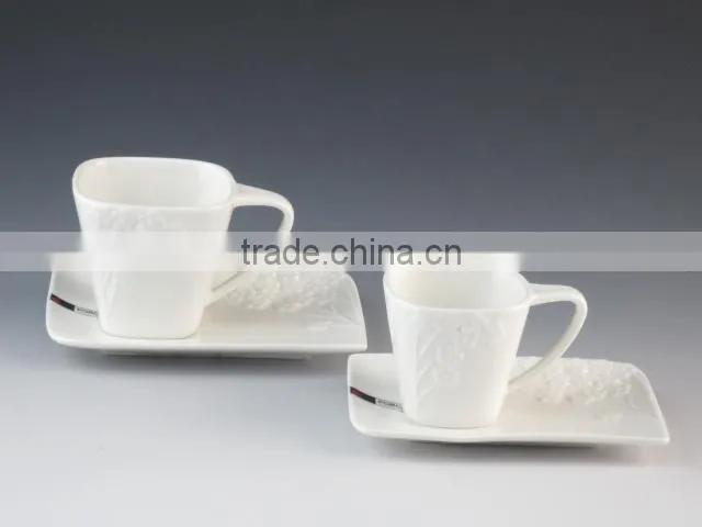 Ceramic Porcelain White V Shaped Coffee Tea Cup And Saucer, wholesale cheap porcelain cup and saucer in stock