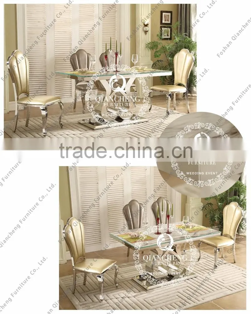 fancy mirror silver heart shape base glass resturant dining table