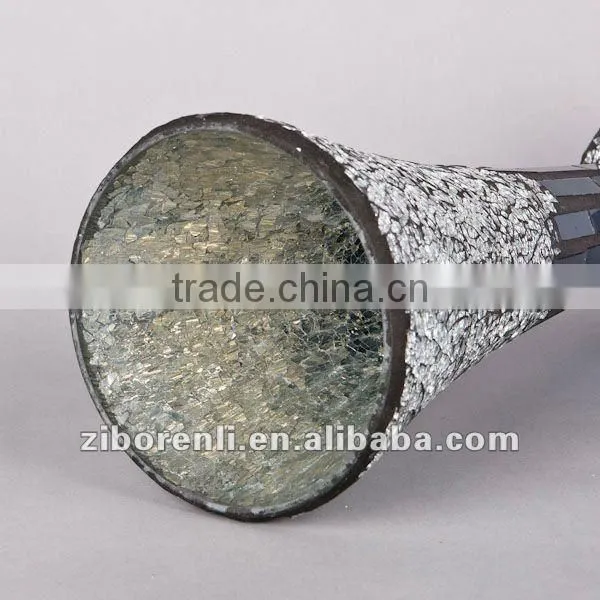 Modern Home Accessory Silver Grey Crackle Mosaic Antique Tall Trumpet Glass Vases
