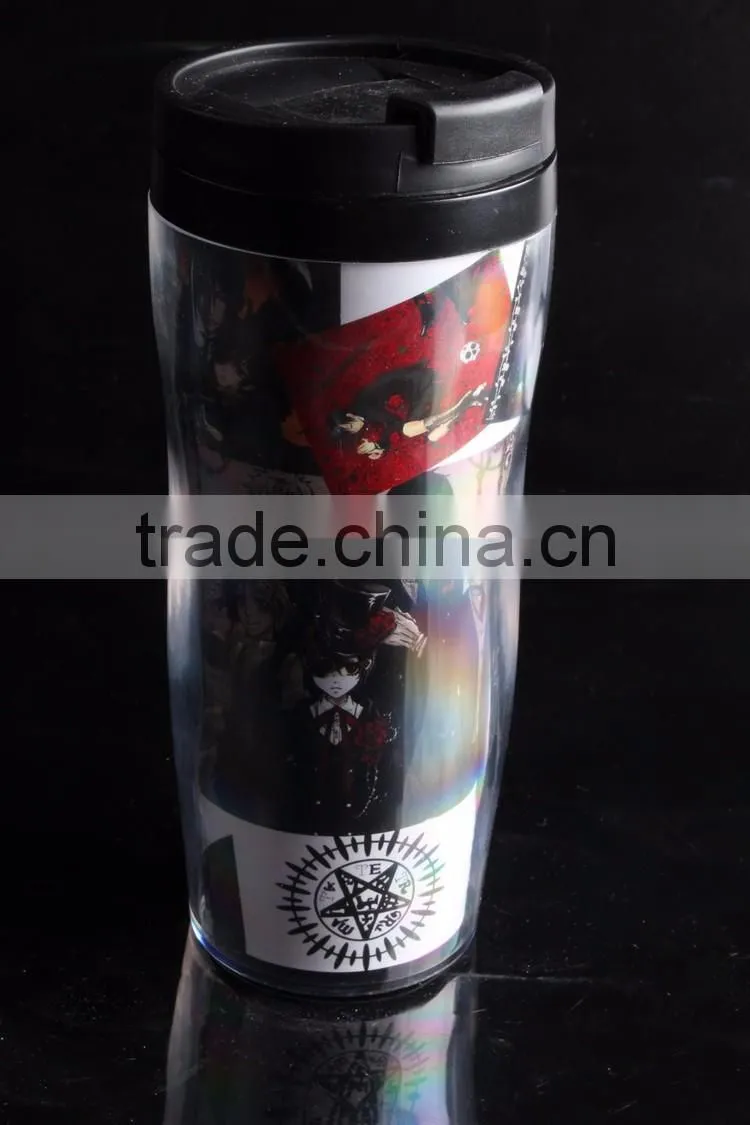 12oz double wall coffee plastic travel mug with leak proof lid