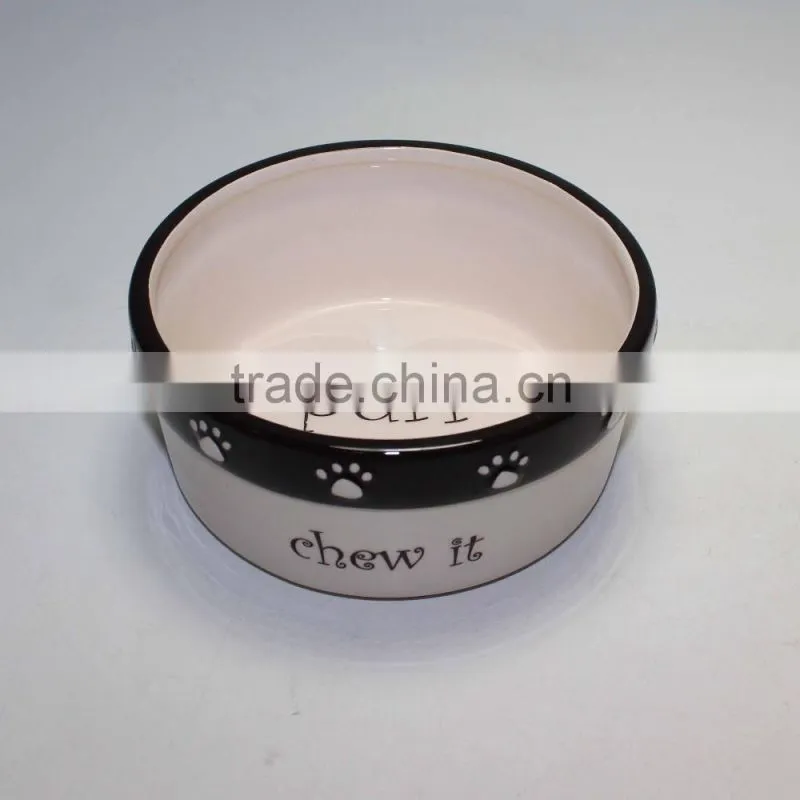Ceramic Stripe & Paw Pet Bowl with handpainting