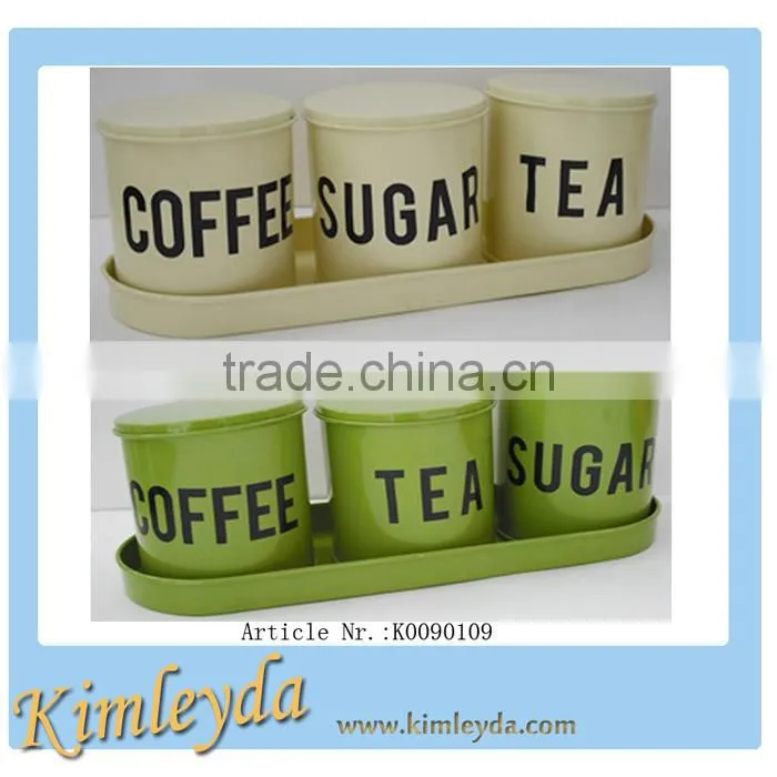 3pcs iron Tea Sugar Coffee Canisters with covers/tray