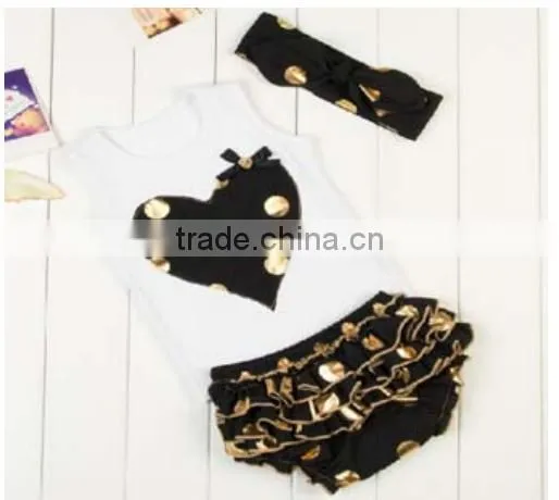 2016Gold polka dot baby outfits top quality baby clothes baby dresses