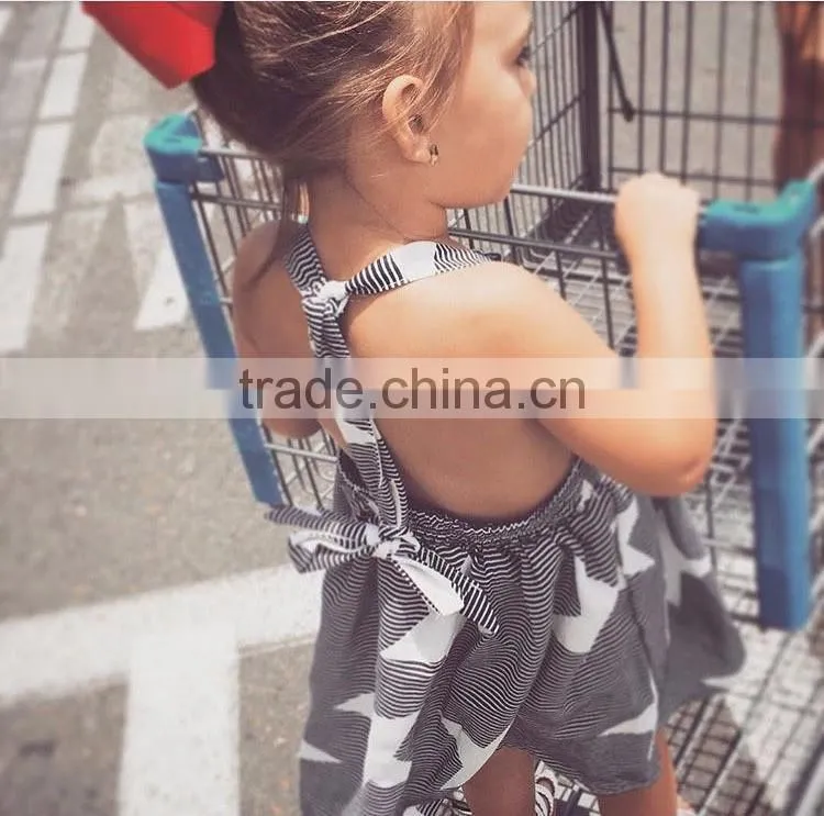 2016 hot sell stripe start priting lovely girl dress kids clothes