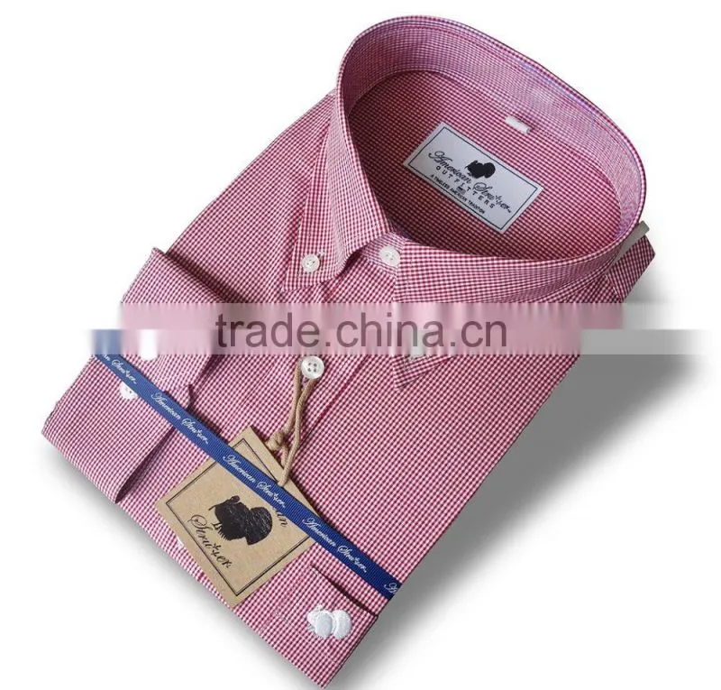 garment 100% cotton new fashion gingham men dress shirt with embroidery men shirt