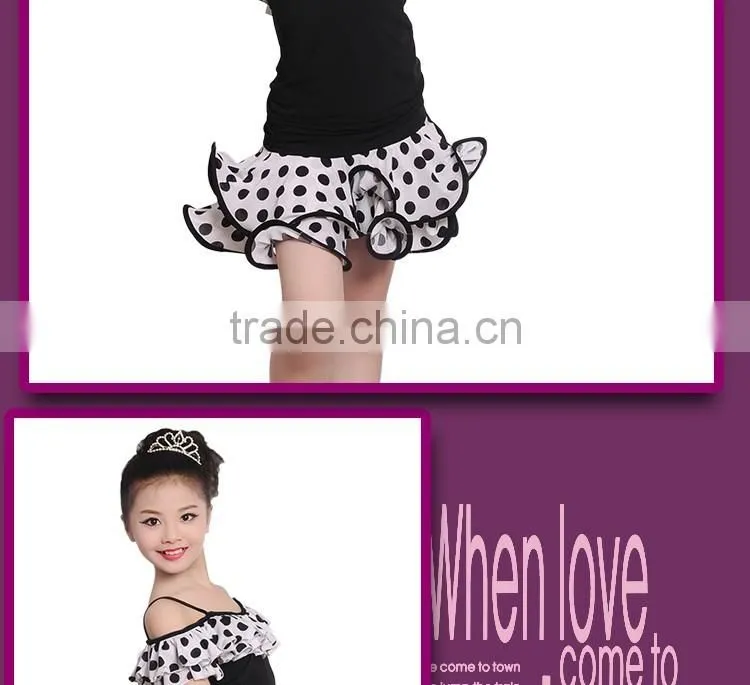 Girls Child Performance Latin Dance Skirt Suit Kid Dew Shoulders Lotus Leaf Polka Dot Dress
