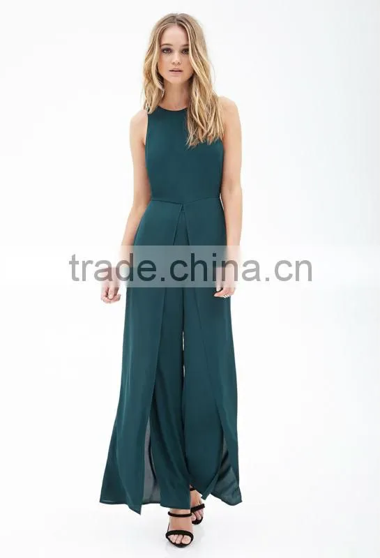 2015 Ladies Classic High Leg Slit Chiffon Wide Length Jumpsuit